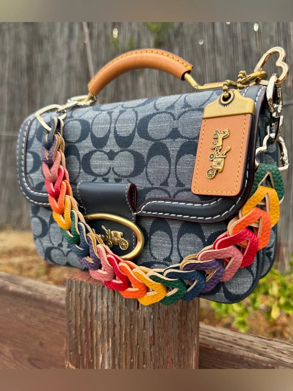 Novelty Strap| Bag Strap| Pebbled Faux Leather Muted Rainbow Chain| Heart Shaped